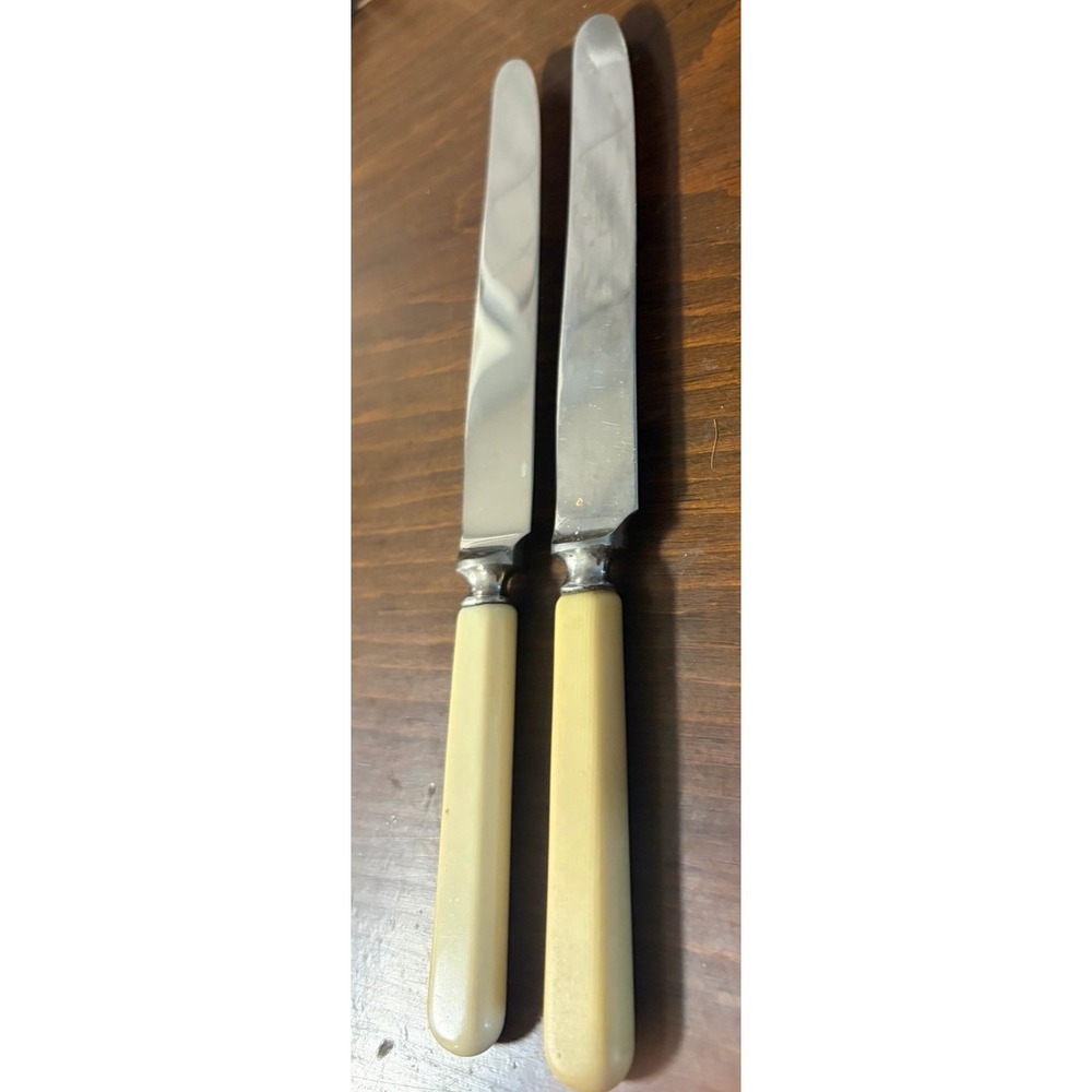 Vintage Imperial Stainless Sheffield Dinner Knives Set of 2 Ivorine Handles